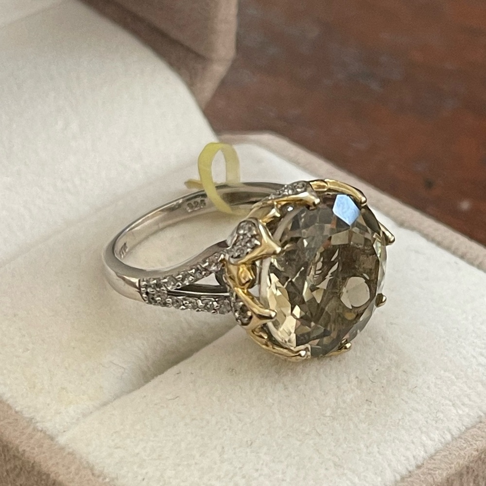 Lime citrine quartz white zircon accent solid sterling silver size 7.0 ring - Picture 1 of 9